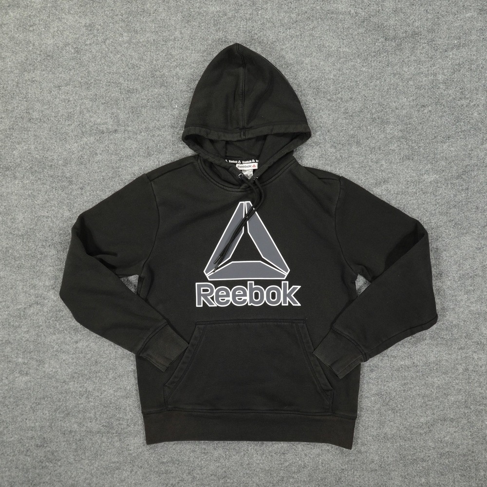 Reebok Hoodie Mens Small Black Delta Logo Pullover Fleece Sweatshirt Athletic